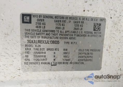 2018 GMC Terrain Sle z USA, uszkodzony, nr VIN 3GKALMEX3JL138035